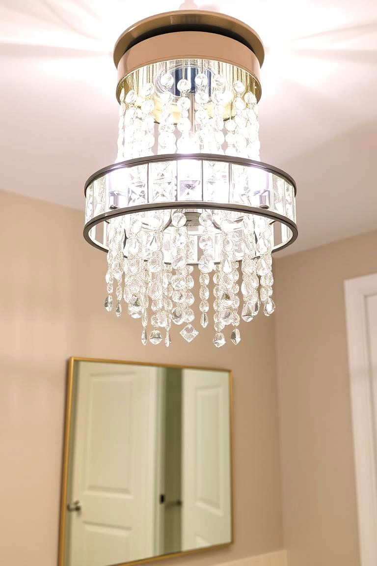 Crystal and Metal Combo Chandelier - 24 Bathroom Chandelier Ideas