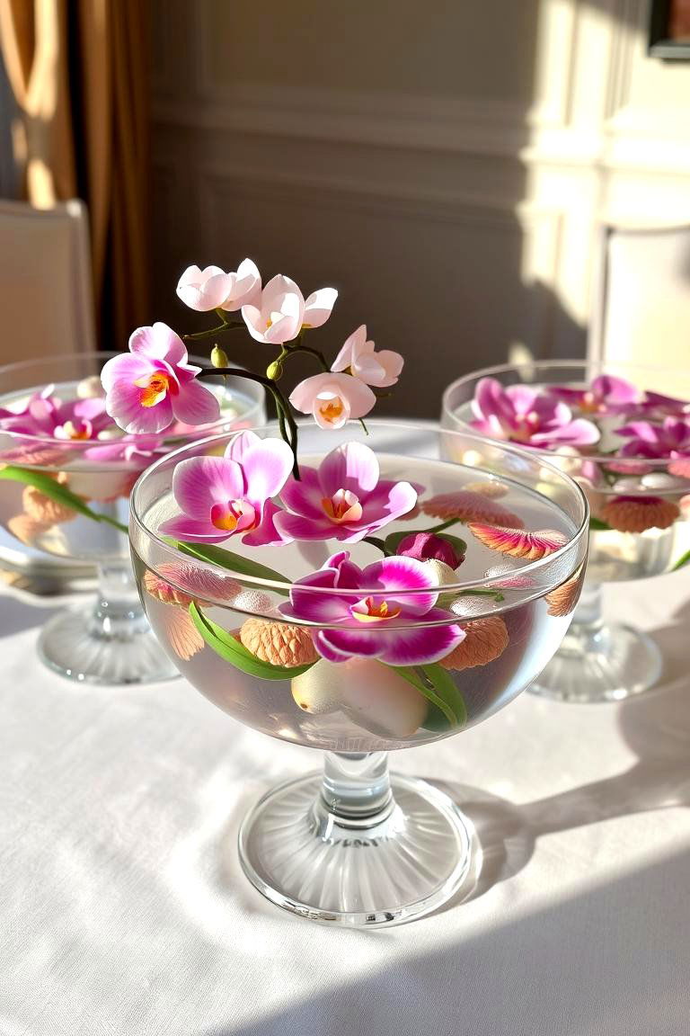 Crystal or Glass Bowls with Floating Flowers - 24 Dining Table Centerpiece Ideas
