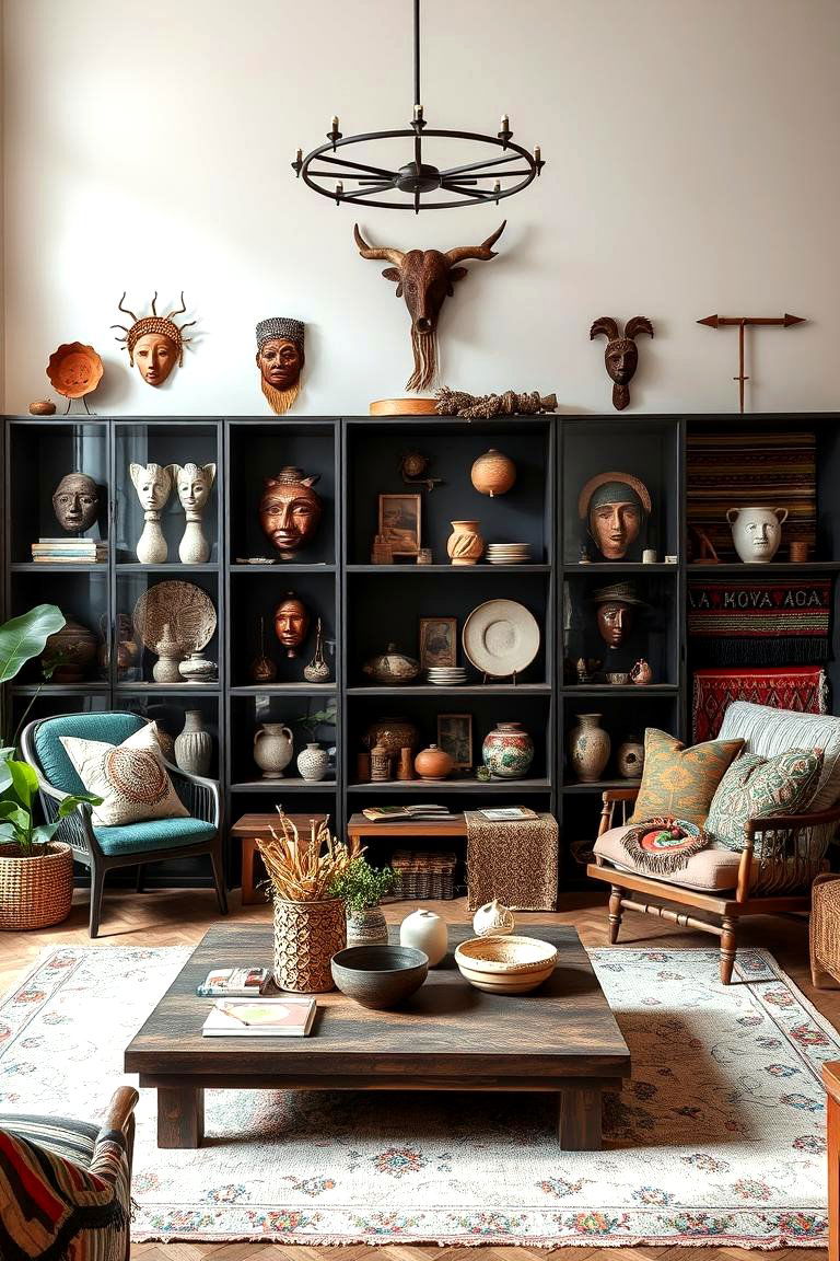 Cultural Artifact Showcases - 24 Black Boho Living Room Ideas