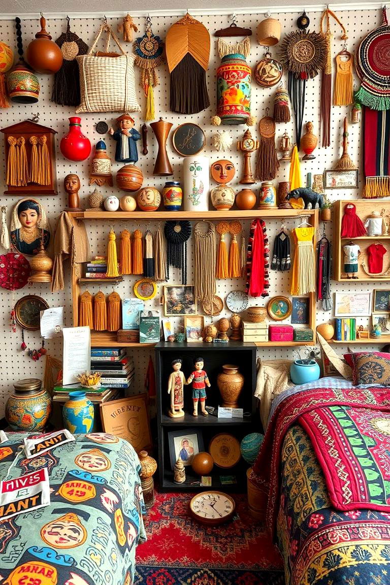 Cultural Collectibles Display - 24 Boho Dorm Room Ideas