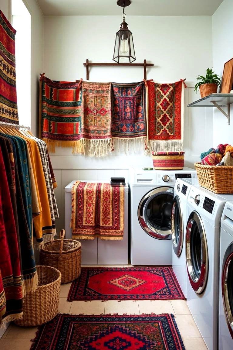 Cultural Textile Displays - 24 Boho Laundry Room Ideas