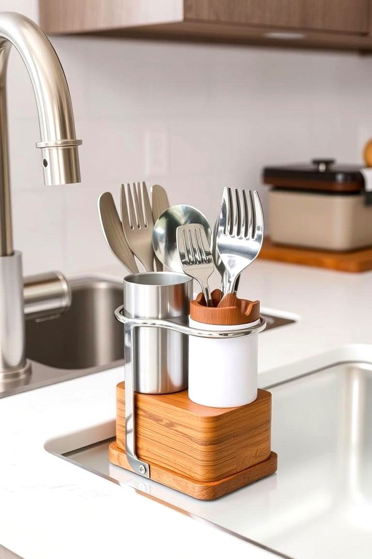 Cup Holder and Utensil Organizer - 24 Kitchen Sink Organization Ideas