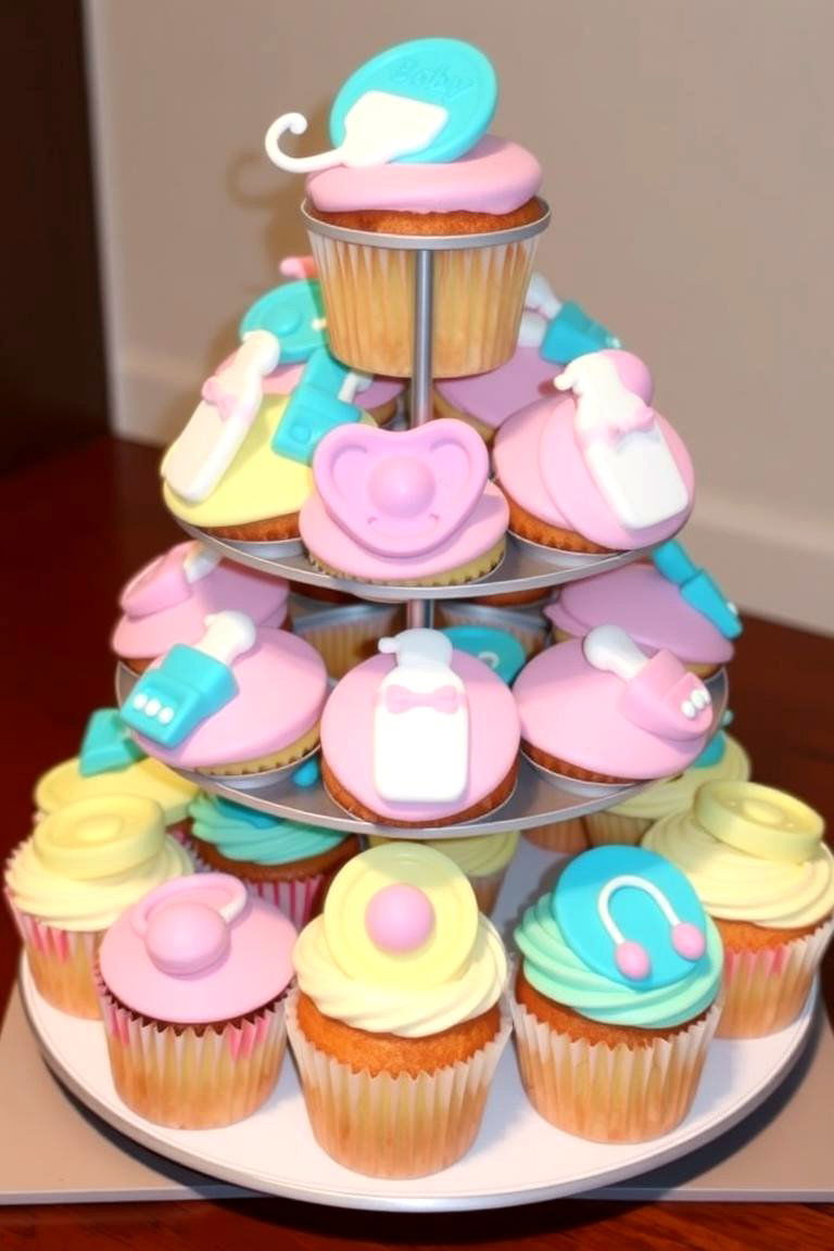 Cupcake Tower Centerpiece - 24 Baby Shower Centerpiece Ideas