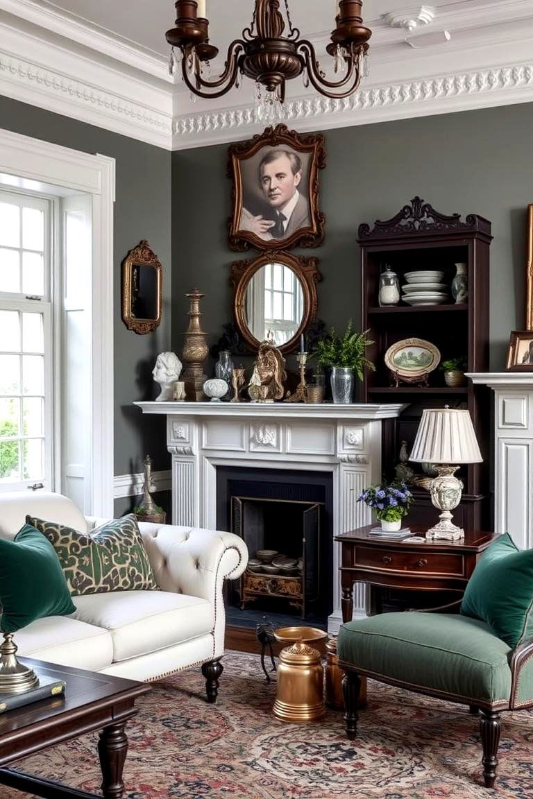 Curated Antique Decor with a Dark Green Twist - 24 Victorian Dark Green Living Room Ideas