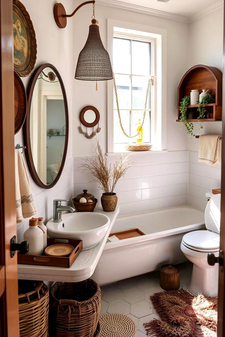 Curated Boho Accessories - 24 Boho Bathroom Ideas