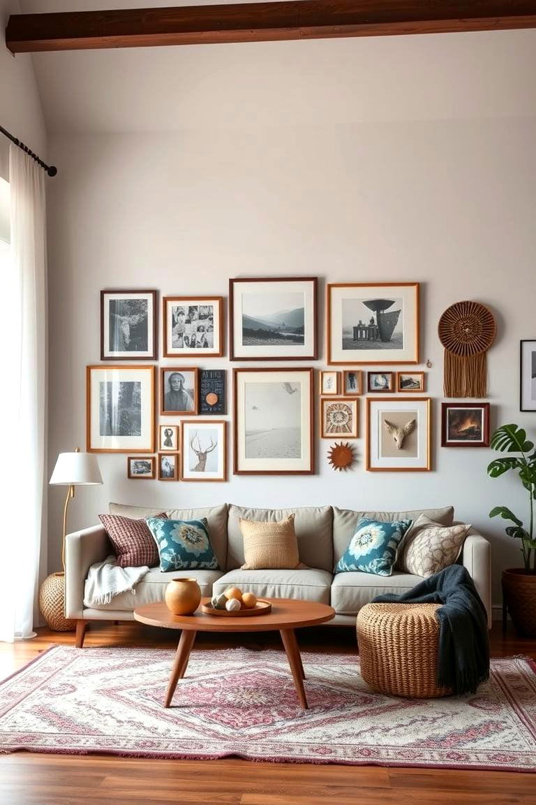 Curated Gallery Wall Arrangements - 24 Black Boho Living Room Ideas