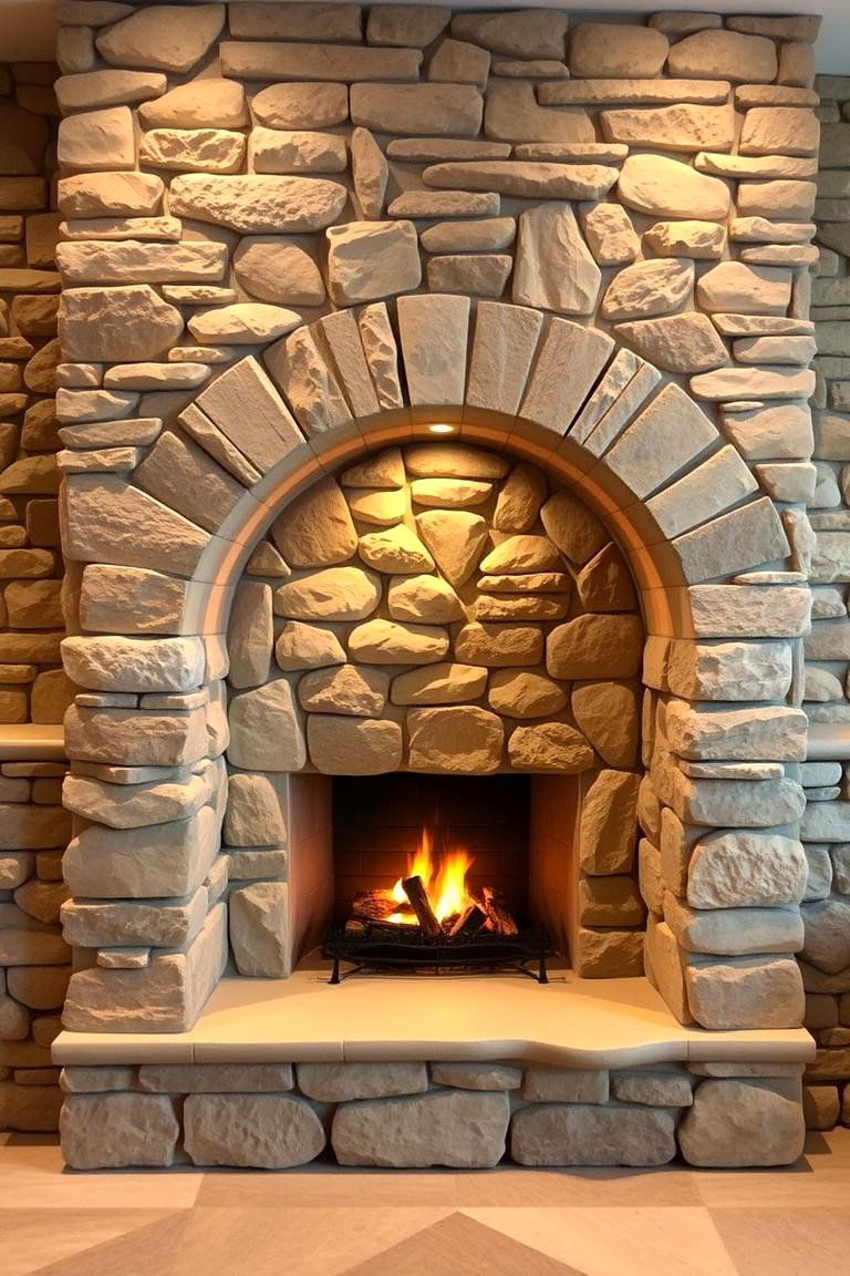 Curved Arch Stone Fireplace Design - 24 Stacked Stone Fireplace Ideas