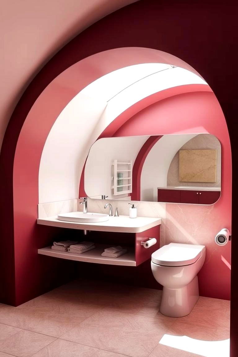 Curved Architectural Lines - 24 Burgundy Bathroom Ideas