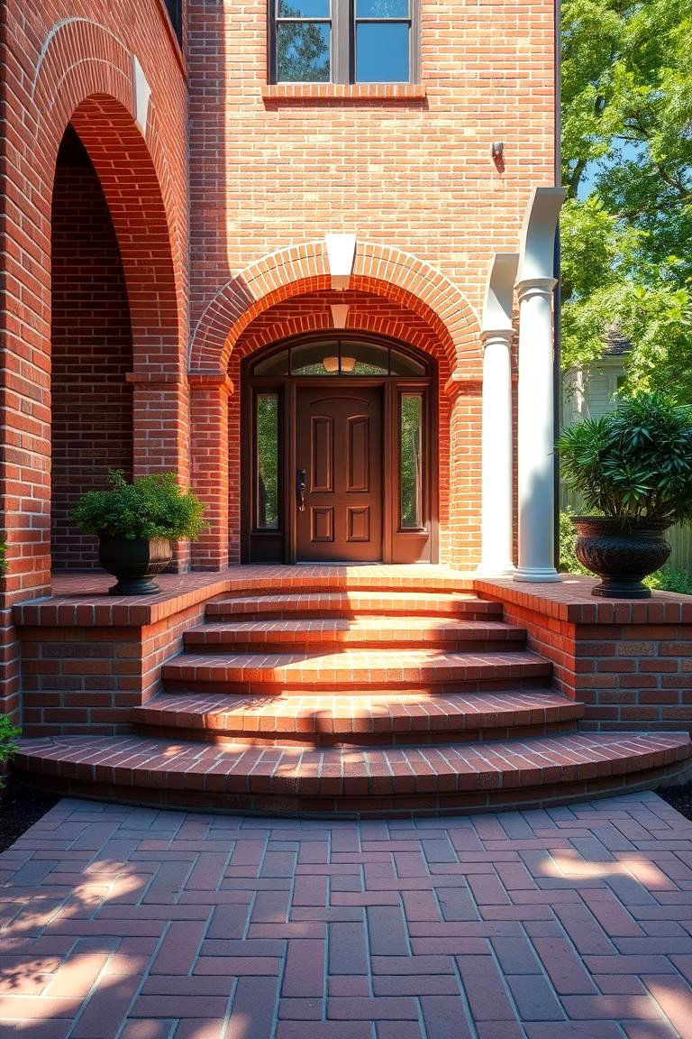 Curved Brick Steps with Modern Flair - 24 Brick Front Steps Design Ideas
