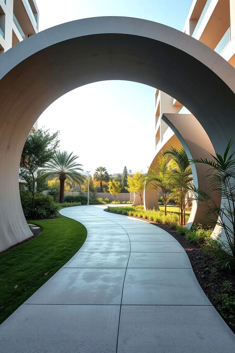 Curved Concrete Pathway - 24 Sloped Walkway Ideas