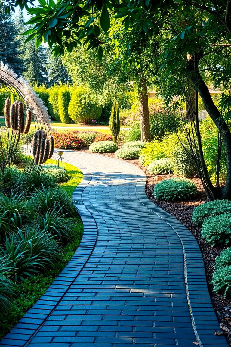Curved Elegance Black Brick Walkway - 24 Black Brick Walkway Ideas