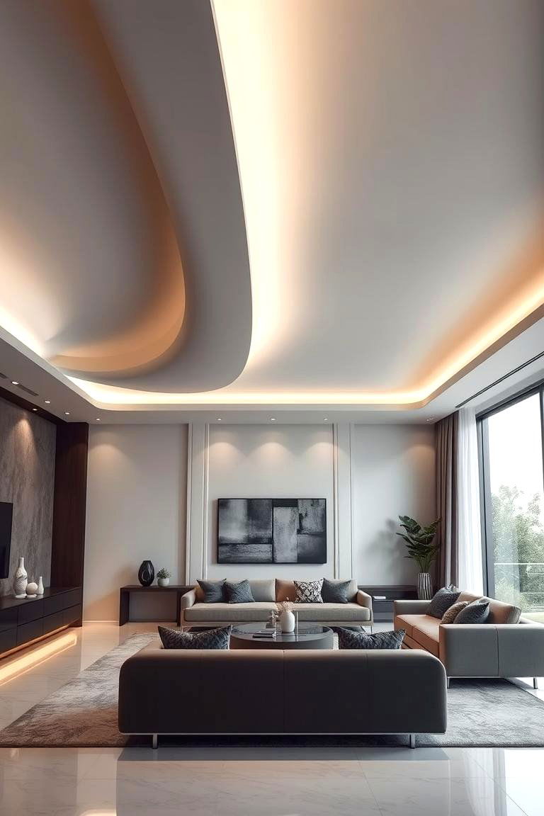 Curved False Ceiling Innovation - 24 Living Room False Ceiling Design Ideas