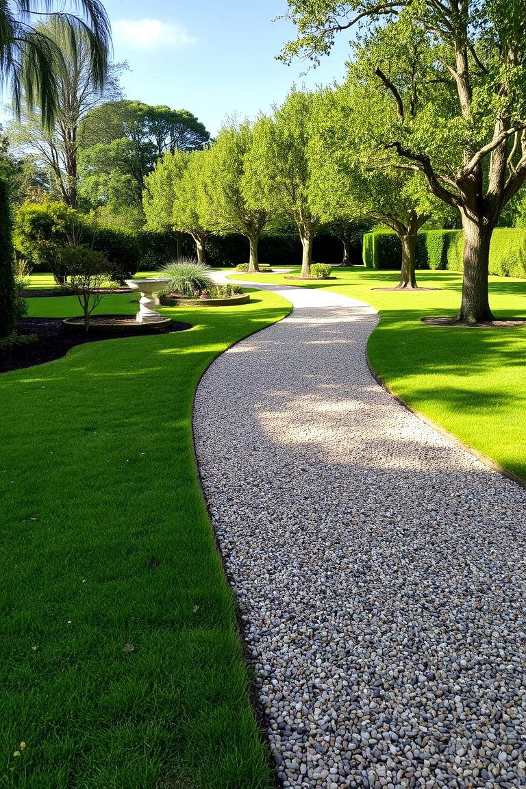 Curved Gravel and Turf Path - 24 Curved Walkway Ideas