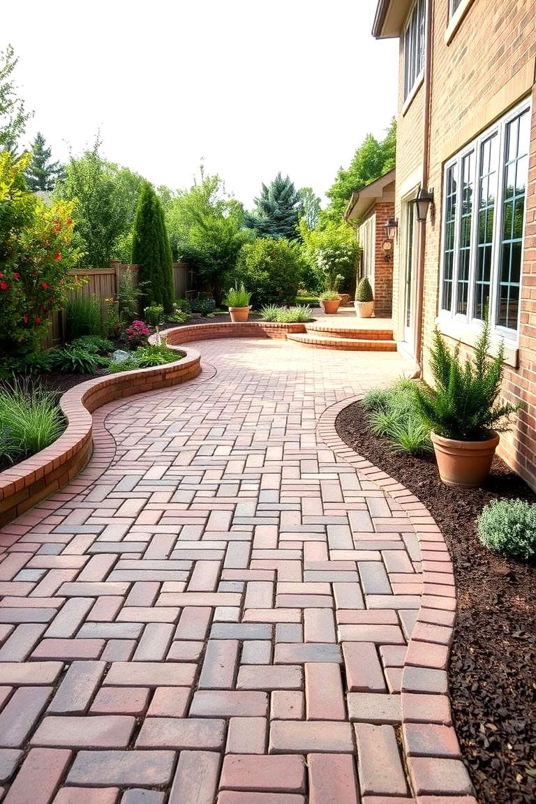 Curved Herringbone Arrangement - 24 herringbone brick patio designs