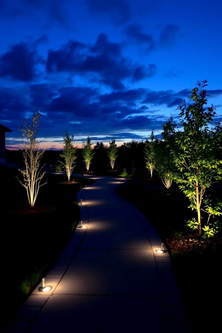 Curved Illuminated Pathway - 24 Bluestone Walkway Ideas