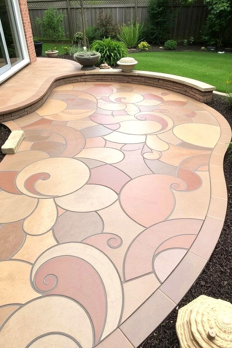 Curved Pattern Stamped Concrete Patio - 24 Stamped Concrete Patio Ideas