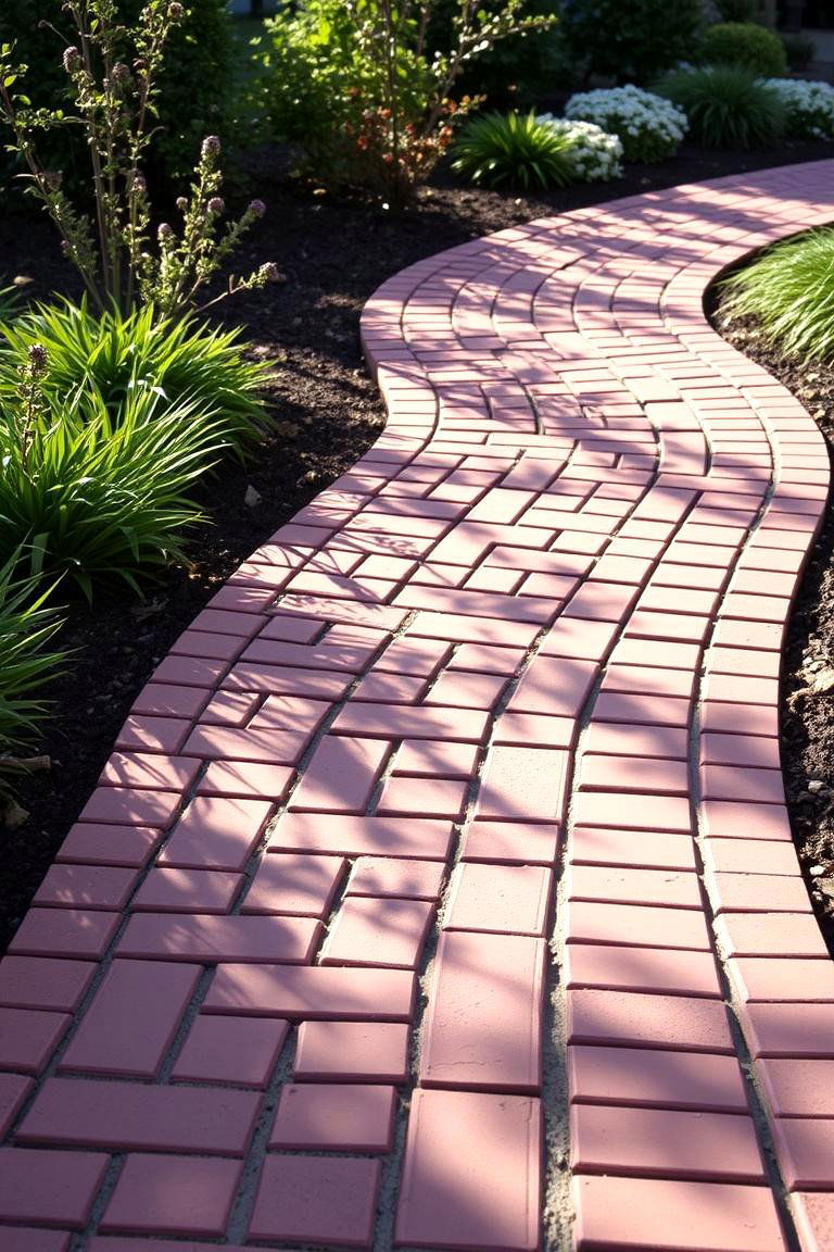 Curved Red Paver Pathway - 24 Red Paver Patio Ideas