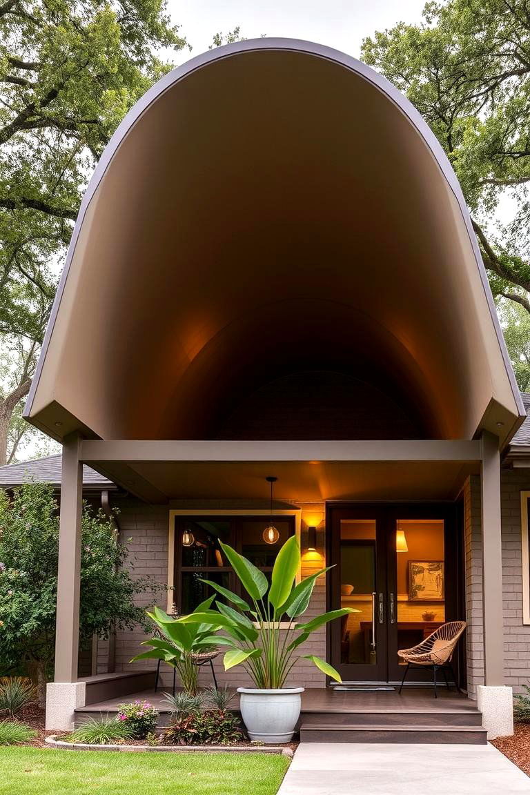 Curved Roof for Soft Flowing Lines - 24 Front Porch Roof Ideas