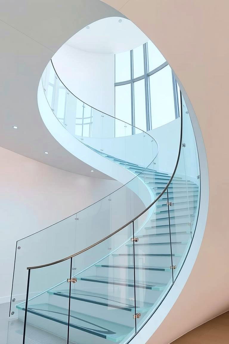 Curved Staircase with Glass Balustrade - 24 Curved Staircase Ideas