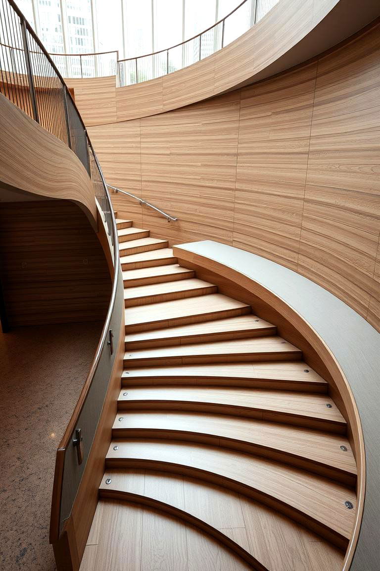 Curved Staircase with Integrated Seating - 24 Curved Staircase Ideas