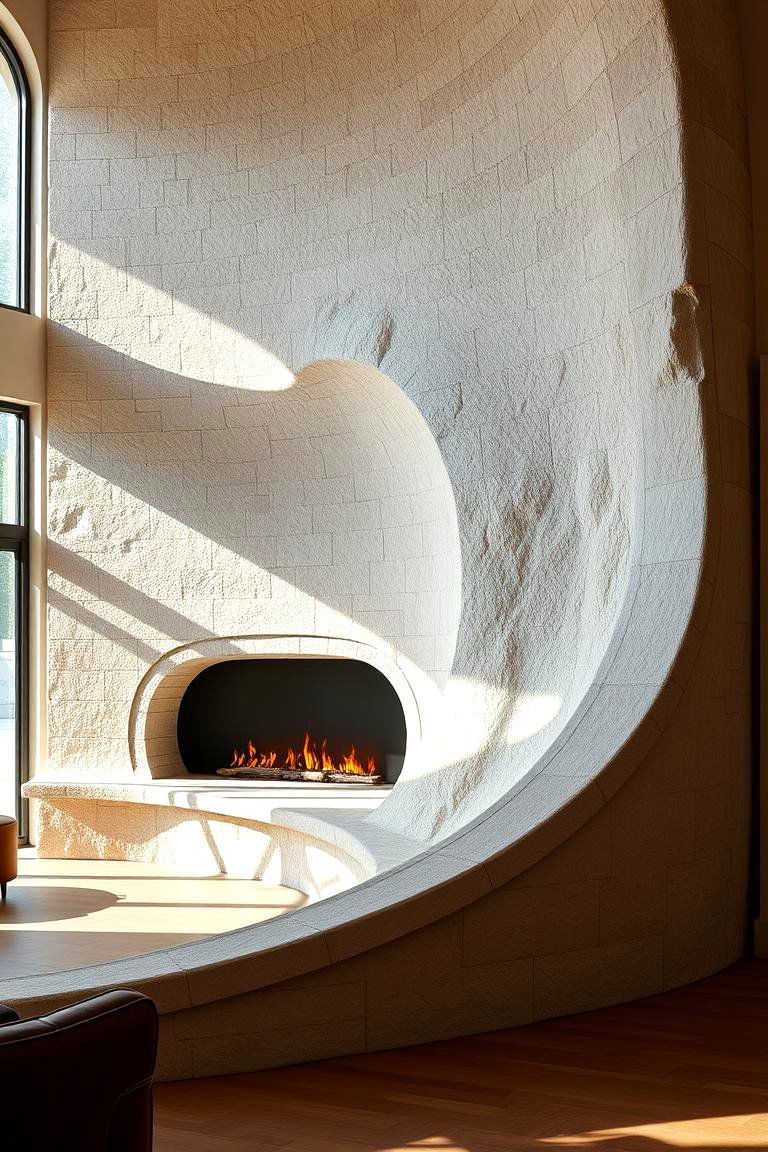 Curved Stone Fireplace Design - 24 Stone Fireplace Ideas