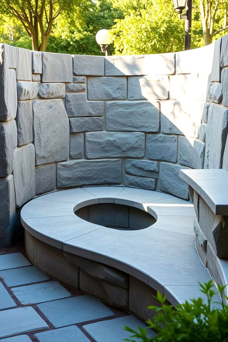 Curved Stone Seating Nook - 24 Stone Porch Ideas