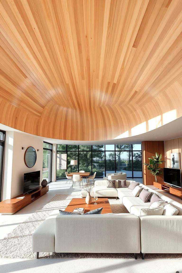 Curved Wood Slat Feature - 24 Wood Slat Ceiling Ideas