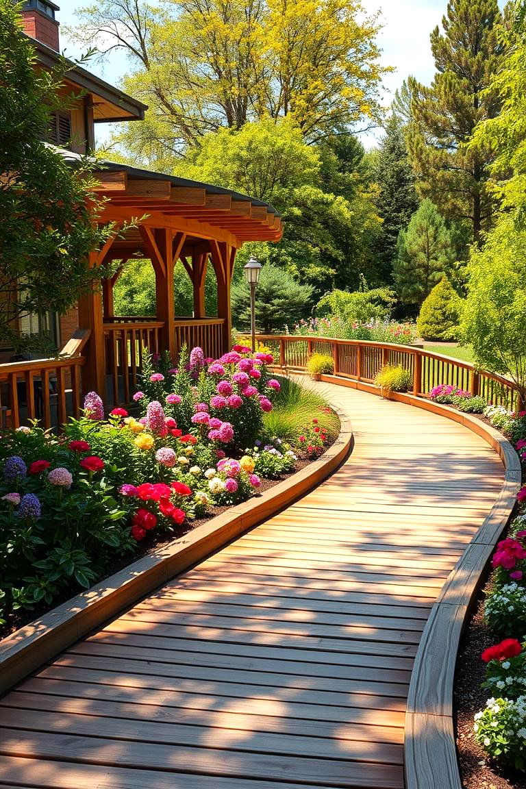 Curved Wooden Walkway with Landscaping - 24 Wooden Walkway Ideas