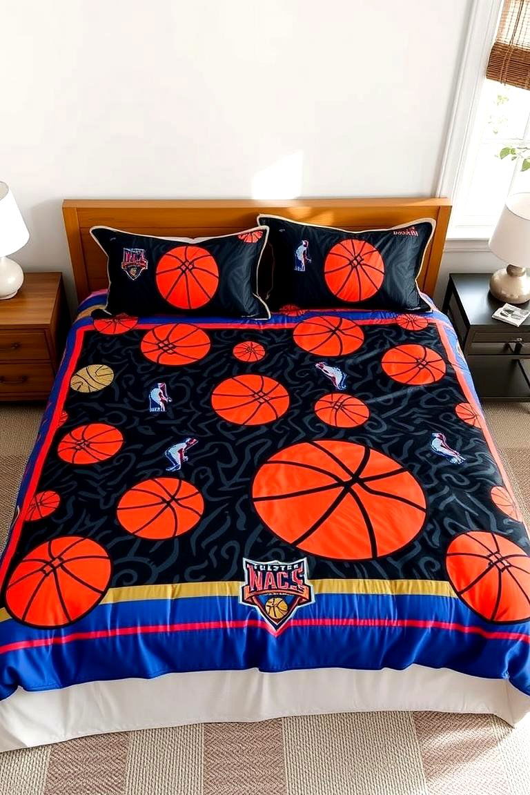 Custom Basketball Bedspread - 24 basketball room decor ideas