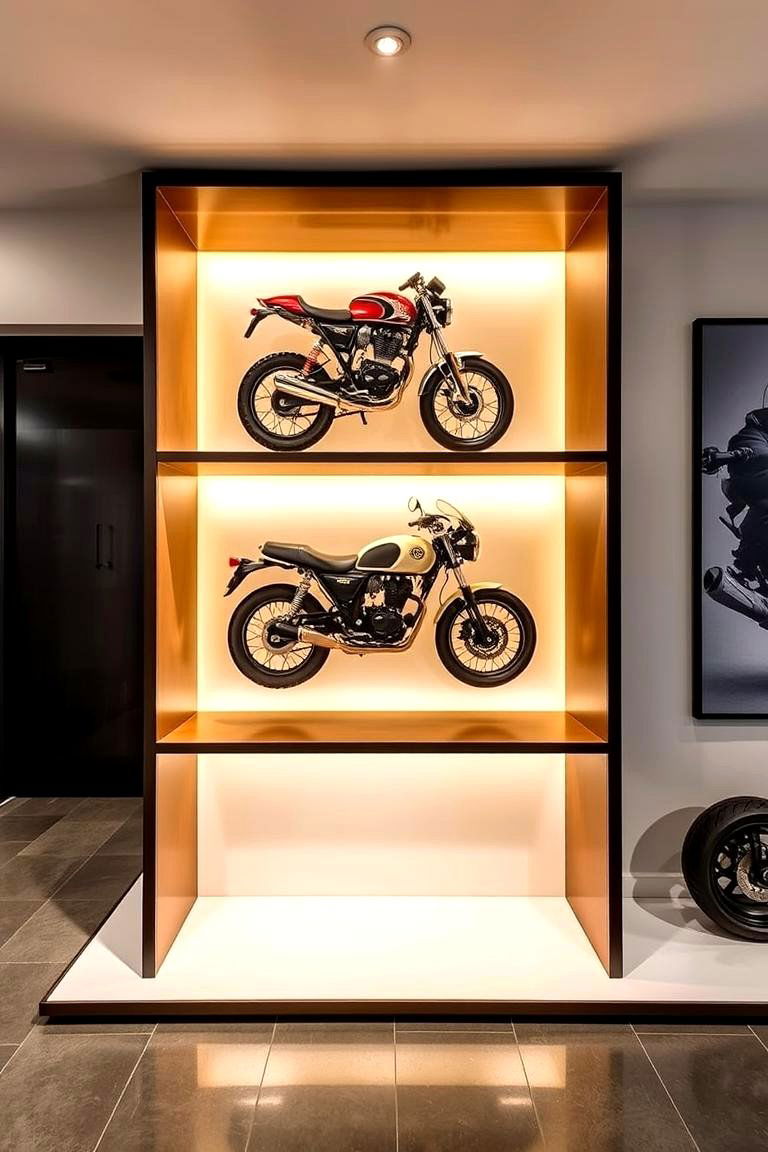 Custom Bike Display Shelves - 24 Motorcycle Garage Ideas