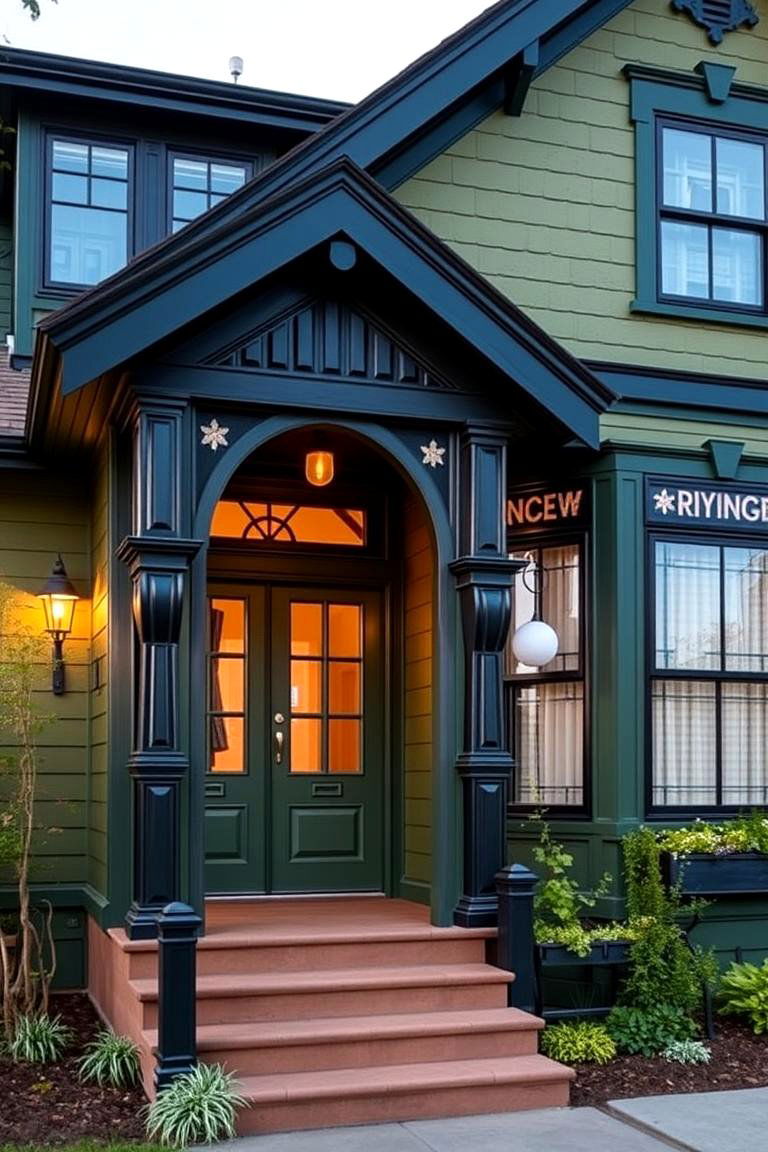 Custom Black Accents - 24 Green House Exterior With Black Trim