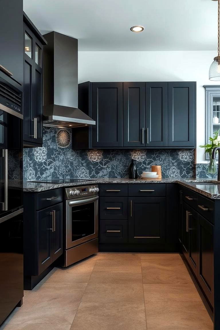 Custom Black Cabinets with Texture - 24 Black Kitchen Cabinet Ideas