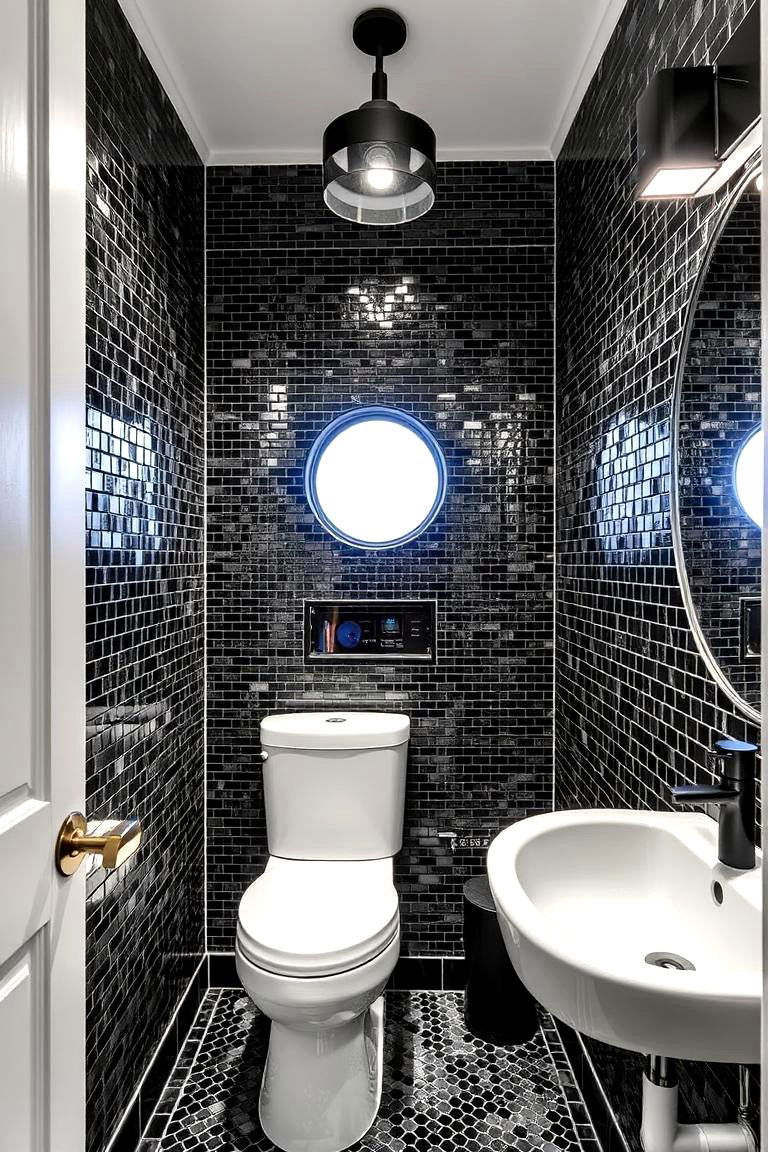 Custom Black Mosaic Powder Room - 24 black powder room ideas