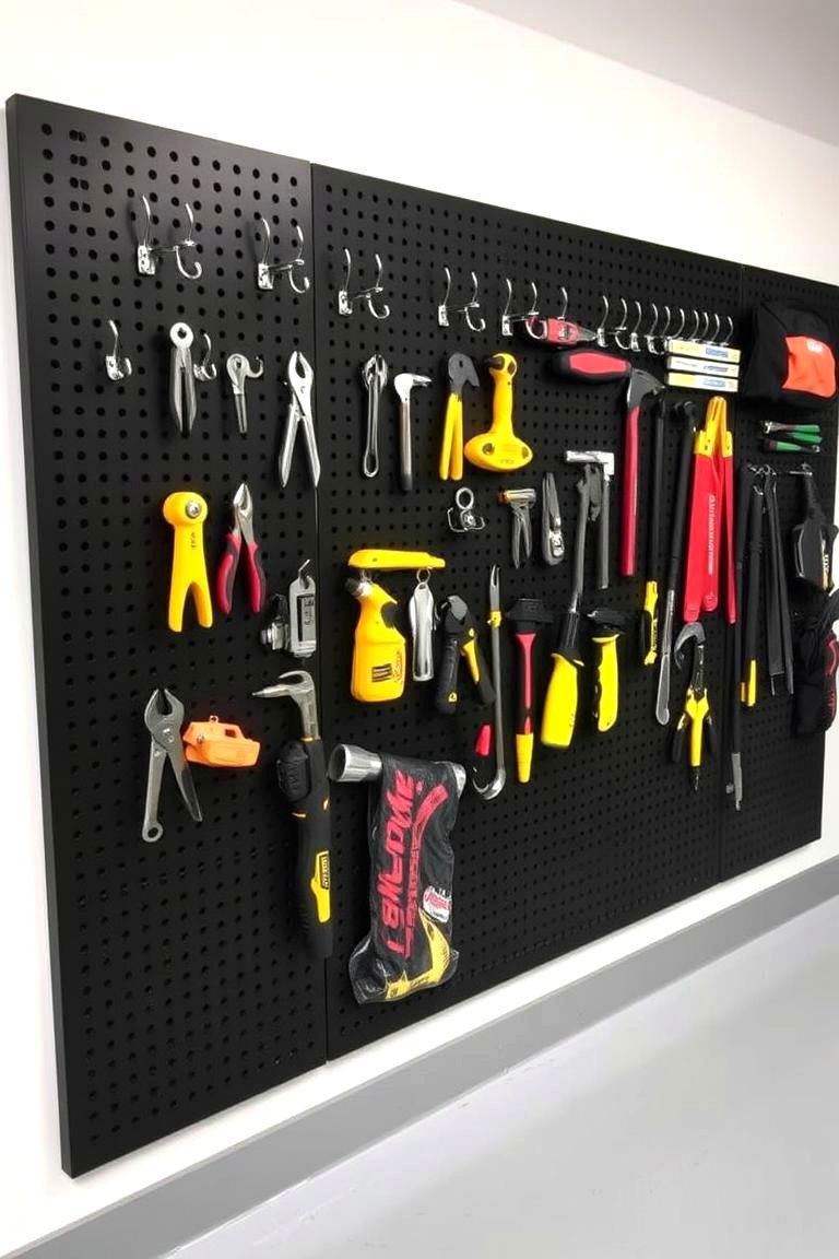 Custom Black Pegboard Tool Storage - 24 Black Garage Ideas
