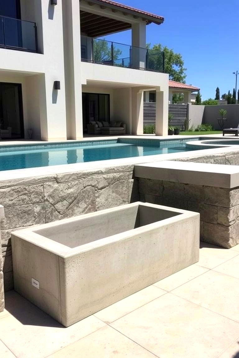 Custom Built Concrete Storage Benches - 24 Pool Storage Ideas