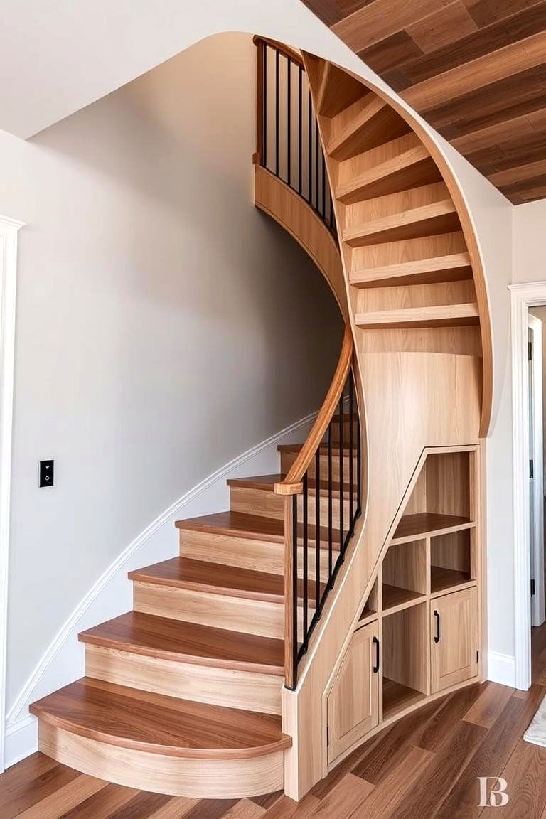 Custom Built Curved Staircase with Storage - 24 Curved Staircase Ideas