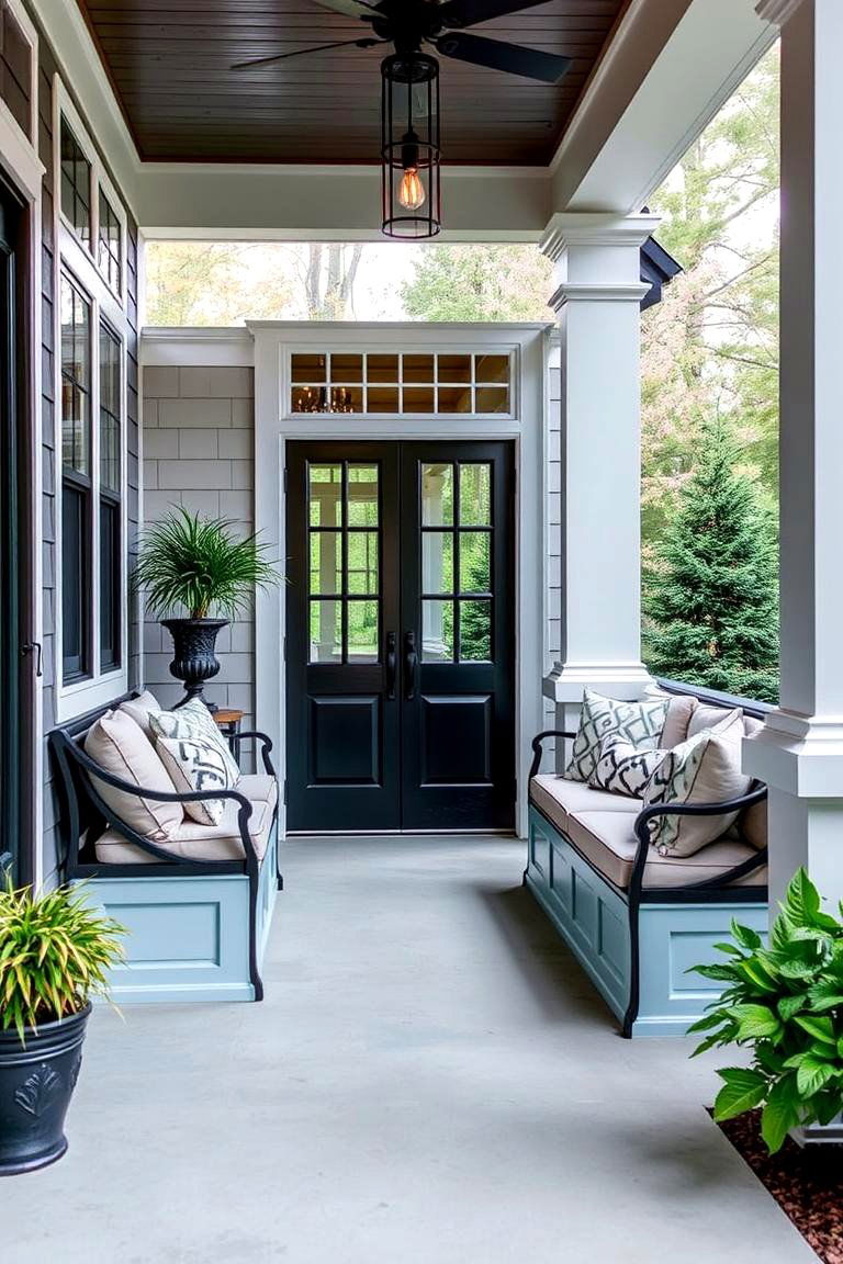 Custom Built In Seating - 24 Large Front Porch Ideas