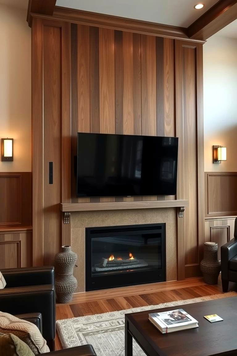 Custom Built In Wood Paneling - 24 Linear Fireplace Ideas With Tv Above