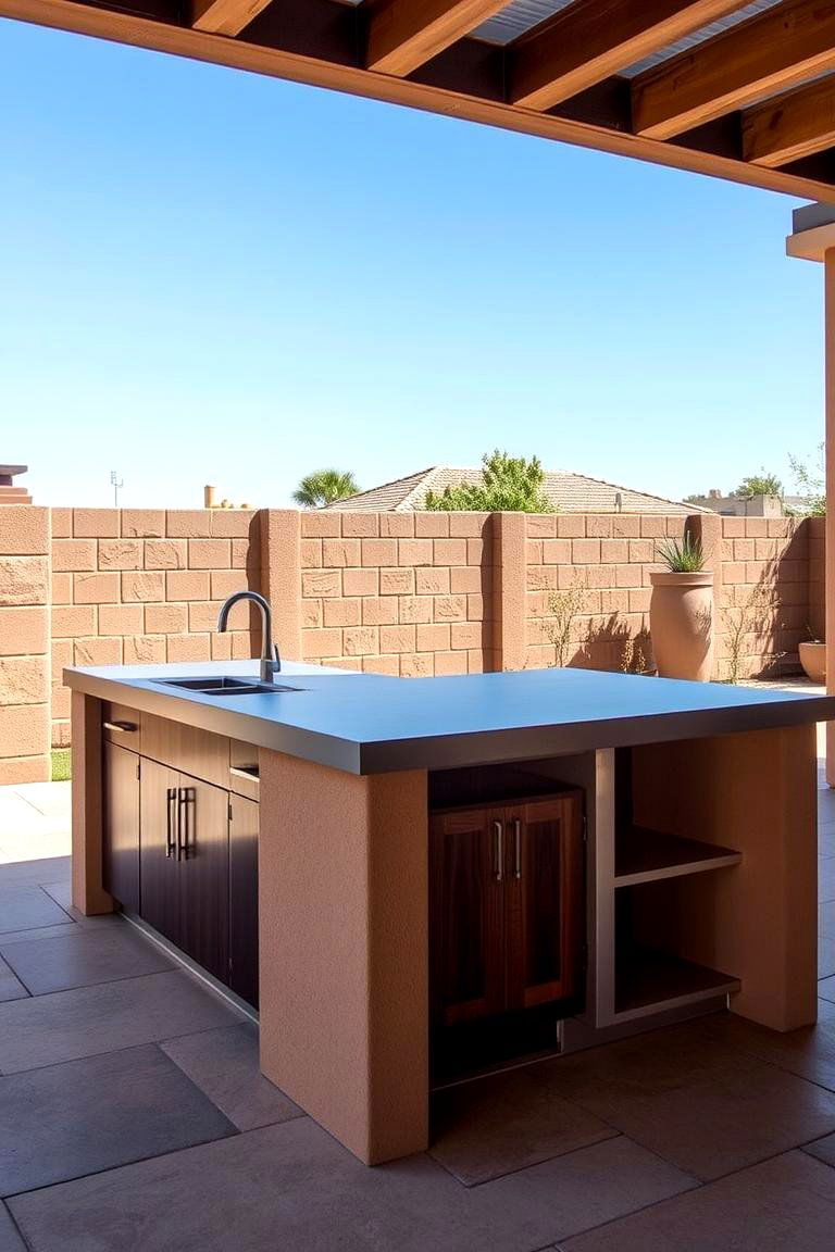 Custom Built Stucco Outdoor Island - 24 Stucco Outdoor Kitchen Ideas