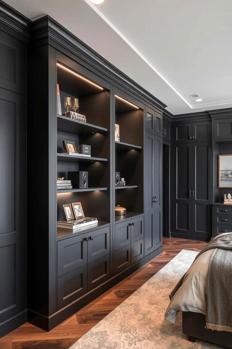 Custom Built ins - 24 Dark Grey Bedroom Ideas