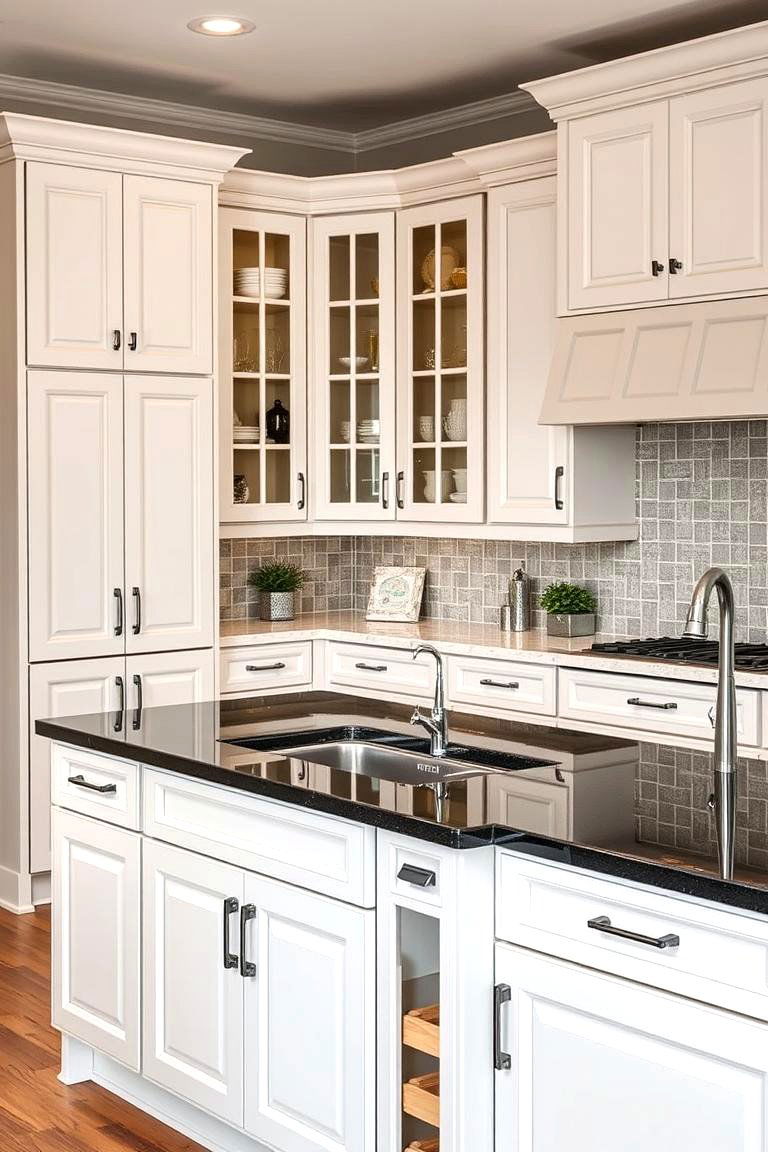 Custom Cabinetry and Countertop Harmony - 24 kitchen with dark countertops and light cabinets