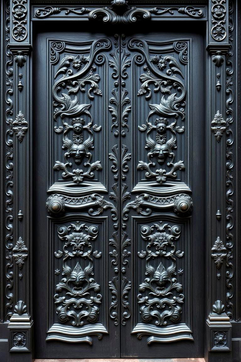 Custom Carved Dark Gray Door Design - 24 Dark Gray Front Door Ideas