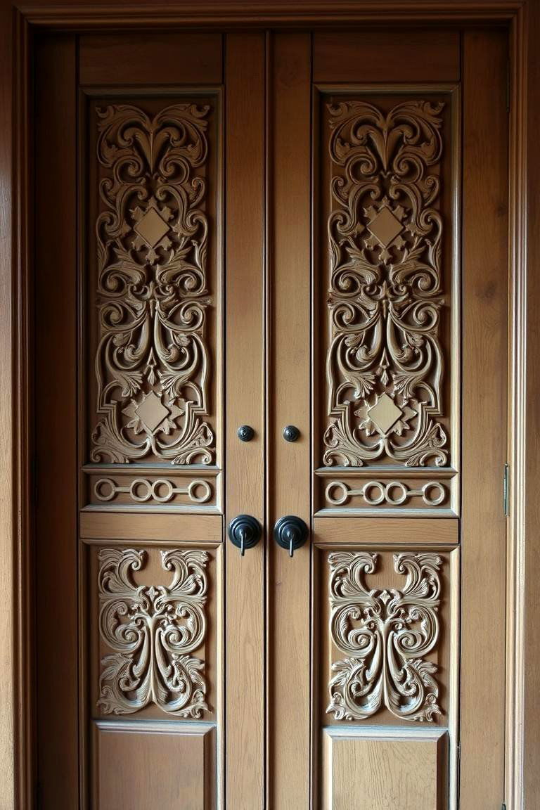 Custom Carved Panels - 24 Farmhouse Front Door Ideas