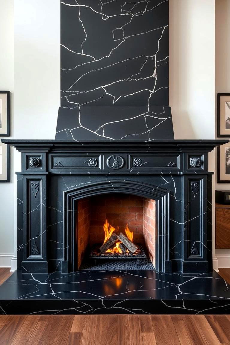 Custom Crafted Statements - 24 Black Stone Fireplace Ideas
