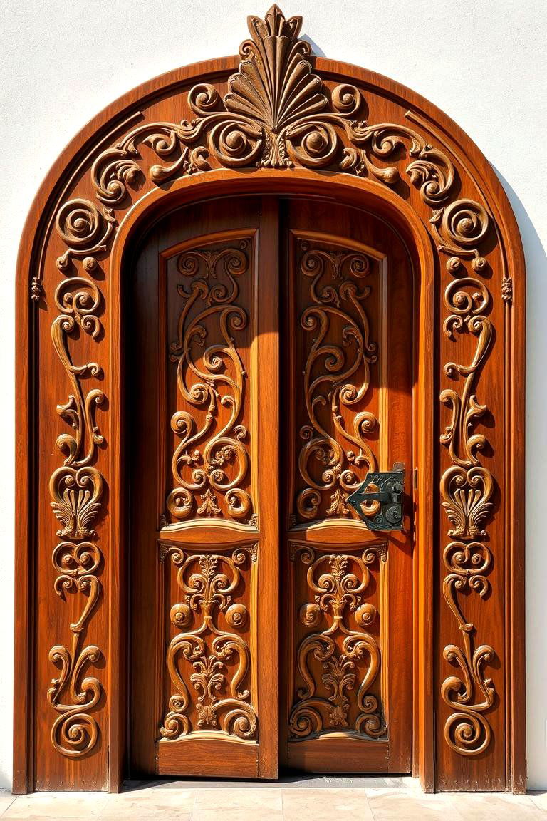 Custom Crafted with Artistic Flourishes - 24 Brown Front Door Ideas