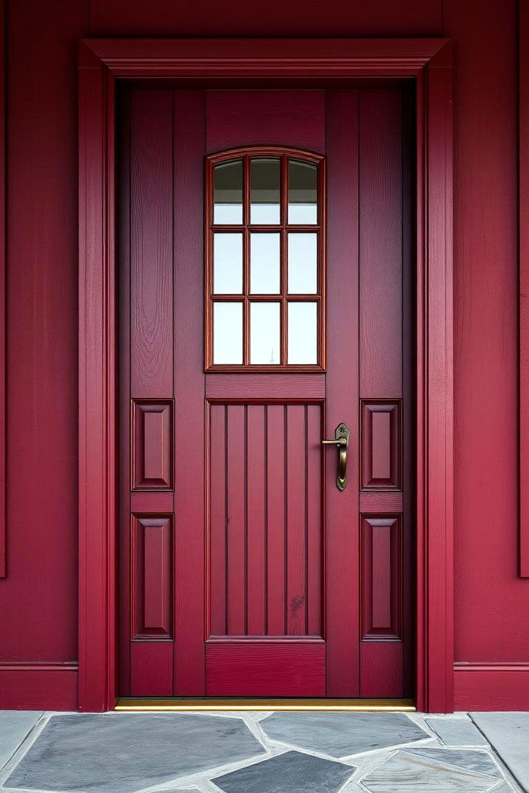 Custom Dark Red Door with Artisanal Handcrafted Details - 24 Dark Red Front Door Ideas