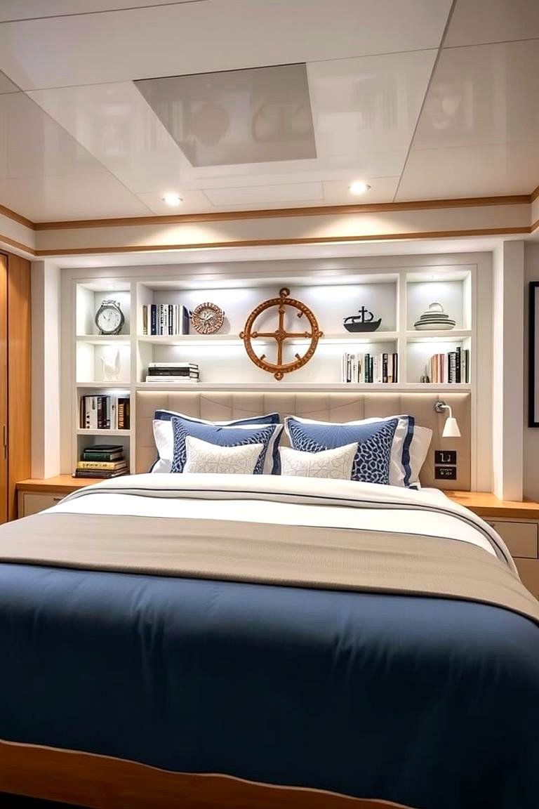 Custom Designed Headboard with Storage - 24 yacht bedroom ideas
