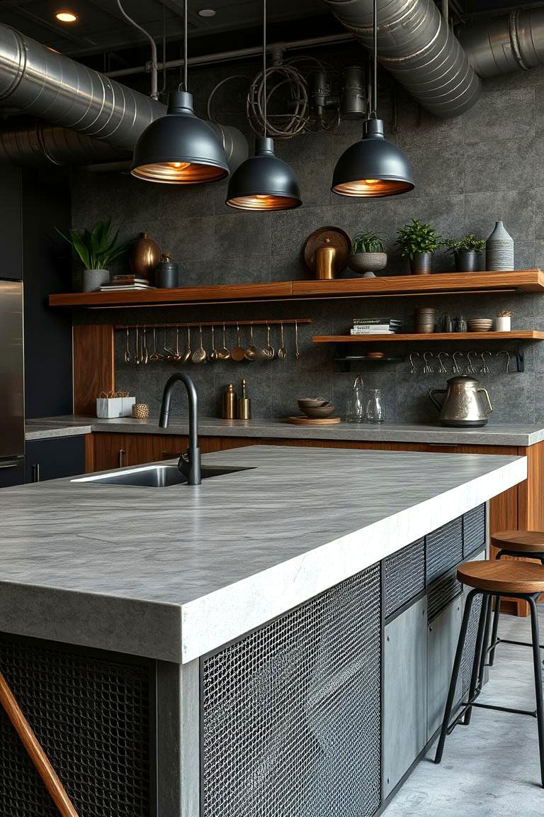 Custom Embedded Metal Mesh Concrete Countertop - 24 Concrete Countertop Ideas