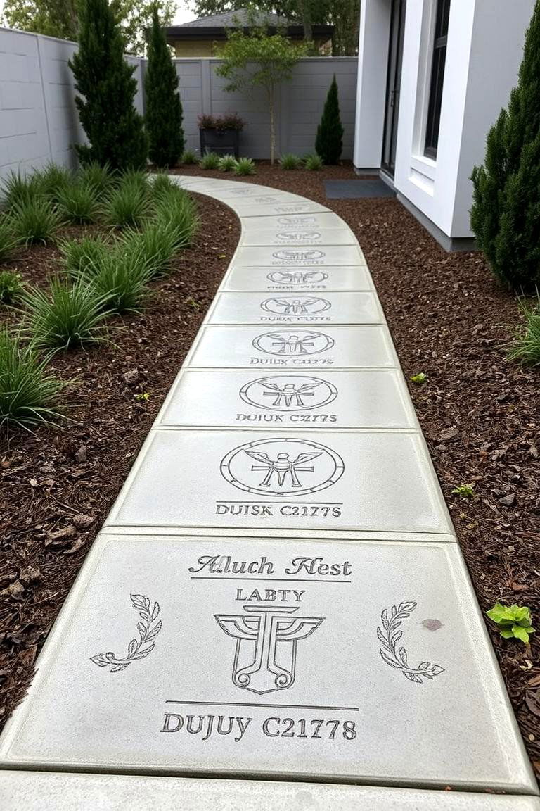 Custom Engraved Concrete Path Designs - 24 Concrete Walkway Ideas