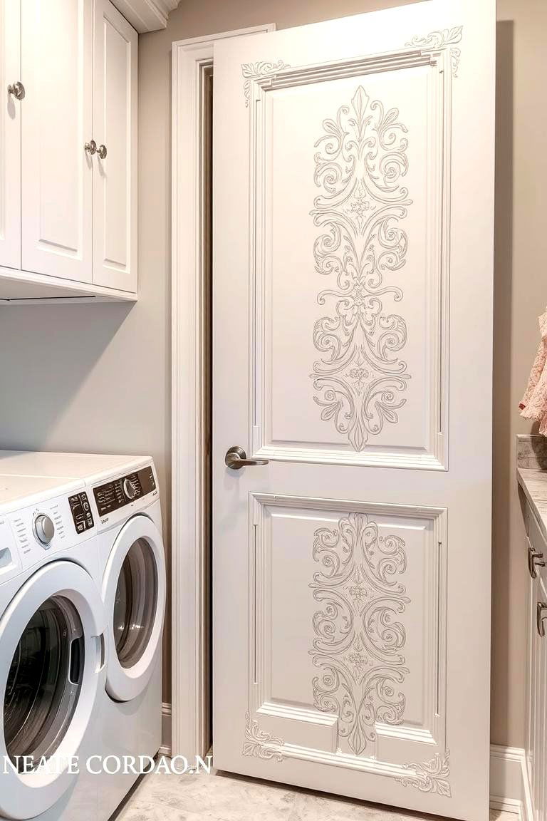 Custom Engraved Detailing Door - 24 Laundry Room Door Ideas